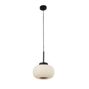 Searchlight Lumina Pendant Black Metal & Opal Ribbed Glass