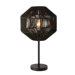 Searchlight Wicker Table Lamp Matt Black Metal & Black Rope Shade