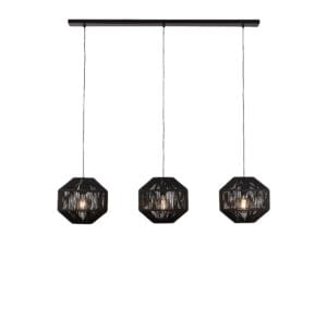 Searchlight Wicker 3Lt Bar Pendant Matt Black Metal & Black Rope Shade