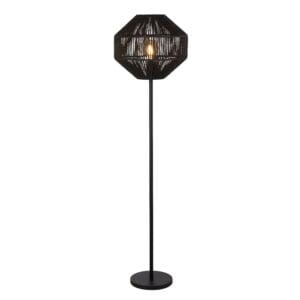 Searchlight Wicker Floor Lamp Matt Black Metal & Black Rope Shade