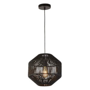 Searchlight Wicker Pendant Matt Black Metal & Black Rope Shade