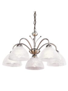 Searchlight Milanese 5Lt Pendant Antique Brass Metal & Alabaster Glass
