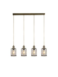 Searchlight Pipes 4Lt Bar Pendant Antique Brass Metal & Seeded Glass