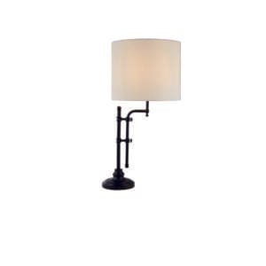 Searchlight Munich Table Lamp Matt Black Metal & Natural Linen Shade