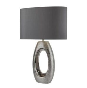 Searchlight Artisan Table Lamp Ceramic Chrome & Grey Faux Silk Shade