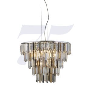 Searchlight Clarissa 9Lt Pendant Chrome & Clear Smoked & Amber Glass