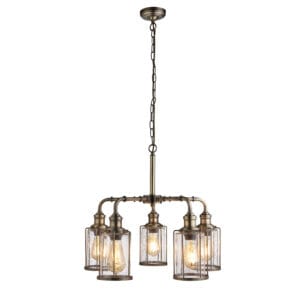Searchlight Pipes 5Lt Pendant Antique Brass Metal & Seeded Glass