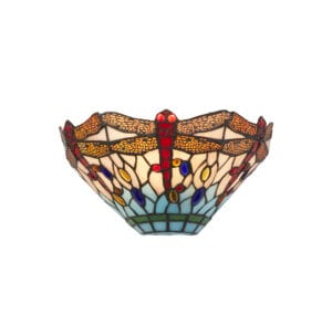 Searchlight Dragonfly Wall Light Antique Brass Metal & Stained Glass