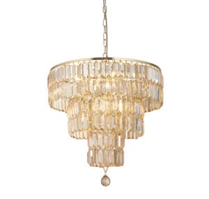 Searchlight Empire 5Lt Pendant Satin Brass Metal & Champagne Glass