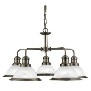 Searchlight Bistro 5Lt Pendant Antique Brass Metal & Acid Glass