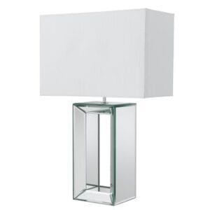 Searchlight Mirror Table Lamp Mirrored Base & White Faux Silk Shade