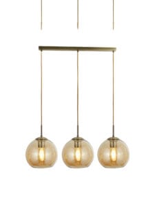 Searchlight Balls 3Lt Bar Pendant Antique Brass Metal & Amber Glass
