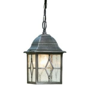 Searchlight Genoa Outdoor Pendant Black Silver Metal & Leaded Glass
