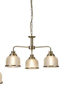 Searchlight Bistro II 3Lt PendantAntique Brass & Holophane Style Glass