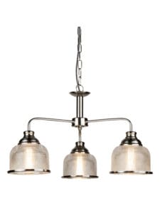Searchlight Bistro II 3Lt Pendant Satin Silver & Holophane Style Glass