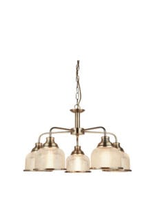 Searchlight Bistro II 5Lt Pendant Antique Brass & Holophane Style Glass