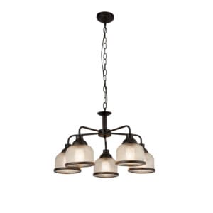 Searchlight Highworth 5Lt Pendant Black Metal & Holophane Style Glass