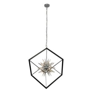 Searchlight Stellar 6Lt Pendant Black Metal & Crystal Glass