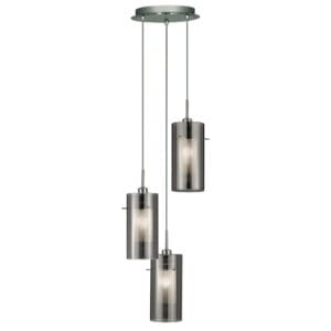 Searchlight Duo II 3Lt MultiDrop Pendant Satin Silver & Smoked Glass