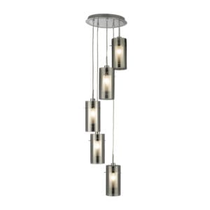 Searchlight Duo I 5Lt Pendant Satin Silver Metal & Smoked Glass