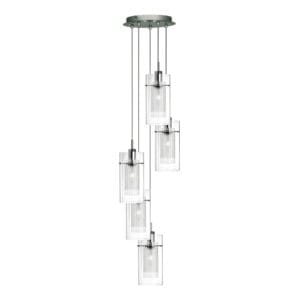Searchlight Duo I 5Lt MultiDrop Pendant Satin Silver Metal & Glass