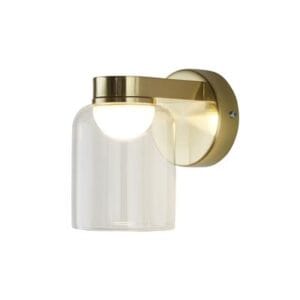 Searchlight Highball LED Wall Light Satin Brass & Clear Glass IP44