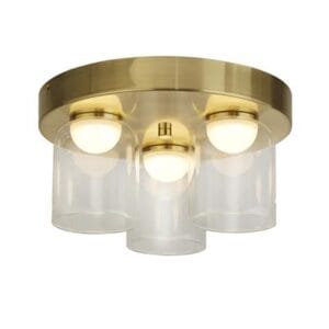 Searchlight Highball LED 3Lt Flush Satin Brass & Clear Glass IP44