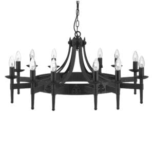 Searchlight Cartwheel II 12Lt Pendant Black Wrought Iron
