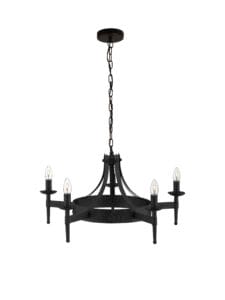 Searchlight Cartwheel II 5Lt Pendant Black Wrought Iron