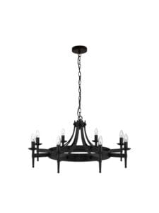 Searchlight Cartwheel II 8Lt Pendant Black Wrought Iron