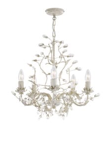 Searchlight Alamandite 5Lt Pendant Cream & Gold Metal & Glass Drops