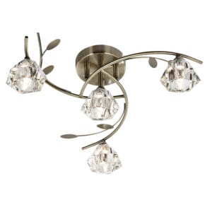 Searchlight Sierra 4Lt SemiFlush Ceiling Light Antique Brass & Glass