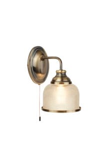 Searchlight Bistro II Wall Light Antique Brass & Holophane Style Glass