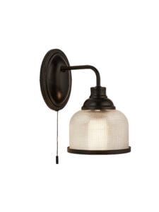Searchlight Highworth Wall Light Matt Black MetalHolophane Style Glass