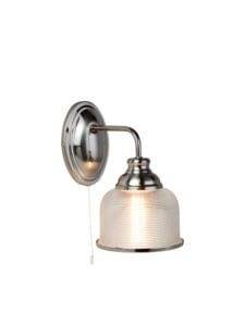 Searchlight Bistro II Wall Light Satin Silver & Holophane Style Glass