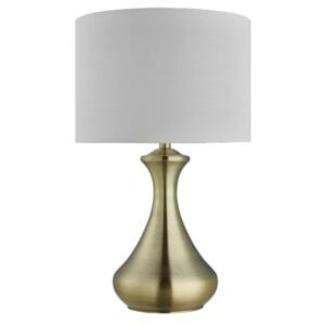 Searchlight Touch Table Lamp Antique Brass Metal & Ivory Fabric Shade
