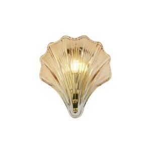 Searchlight Shell 1Lt Wall Light Satin Brass Metal & Amber Glass IP44