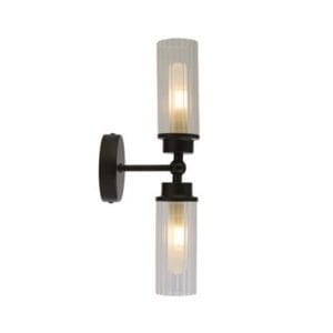 Searchlight Imperial 2Lt Wall Light Matt Black Metal & Clear Ribbed Gla