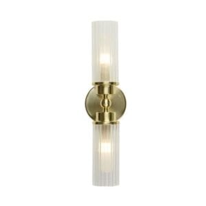 Searchlight Imperial 2Lt Wall Light Satin Brass Metal & Clear Ribbed Gl