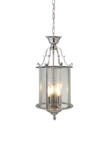 Searchlight Bevelled Lantern 3Lt Pendant Chrome Metal & Clear Glass