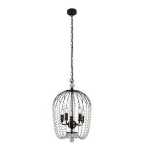 Searchlight Shower 5Lt Pendant Black Metal & Clear Crystal