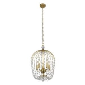 Searchlight Shower 5Lt Pendant Gold Metal & Clear Crystal