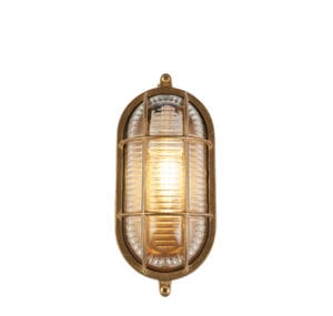 Searchlight Bulkhead Round Outdoor Light Solid Brass & Ribbed Glass