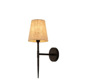 Searchlight Gothic Wall Light Hammered Black Metal & Natural Linen