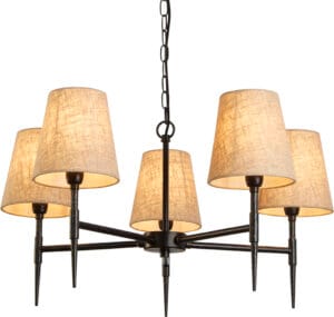 Searchlight Gothic 5Lt Pendant Hammered Black Metal & Natural Linen