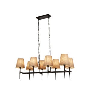 Searchlight Gothic 8Lt Bar Pendant Hammered Black Metal & Natural Linen