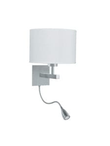 Searchlight Hotel LED Dual Arm Wall Light Satin Silver & Fabric Shade