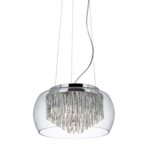 Searchlight Curva 4Lt Pendant Chrome Metal & Crystal Glass