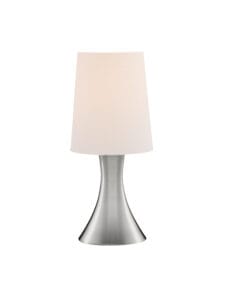 Searchlight Touch Table Lamp Satin Silver Metal & White Fabric Shade