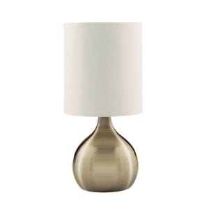 Searchlight Touch Table Lamp Antique Brass Metal & Ivory Fabric Shade